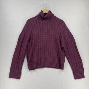 Favorite Daughter Sweater Womens XS Plum Cable Knit Turtleneck Masha Soft Purple
